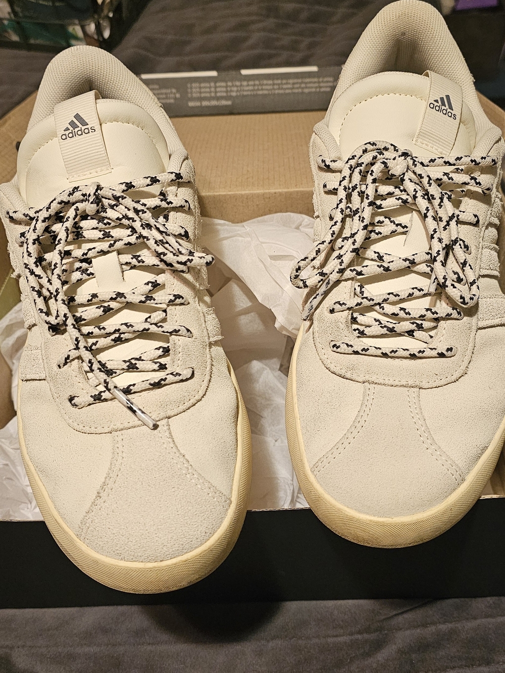 adidas Cream Suede Low-Top Sneakers with Patterned Laces